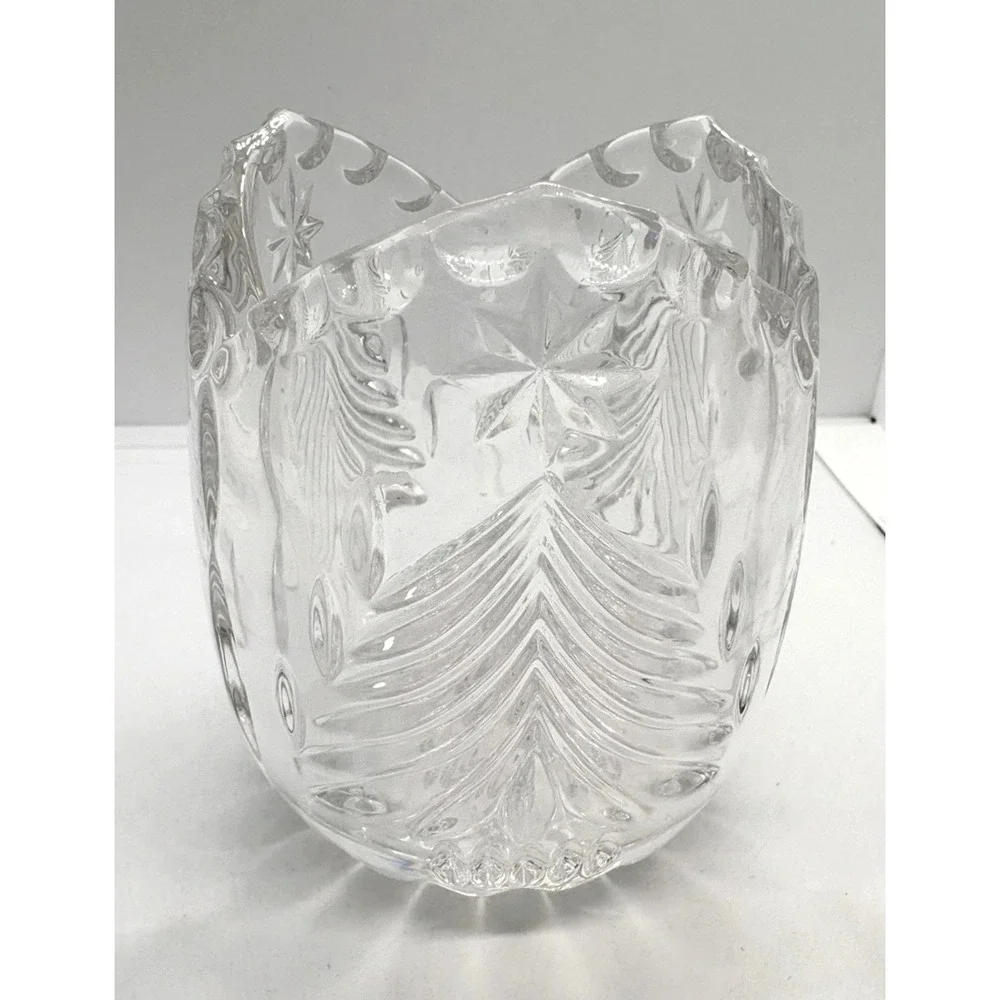 Vintage Pressed Glass Christmas Tree‎ Candle Holder Scalloped Rim Holiday Votive